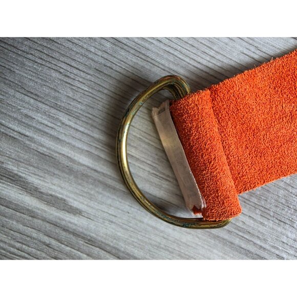 Kim Craftsman Orange Suede Belt With Fringe & Brass D-Ring Buckle - Picture 8 of 10